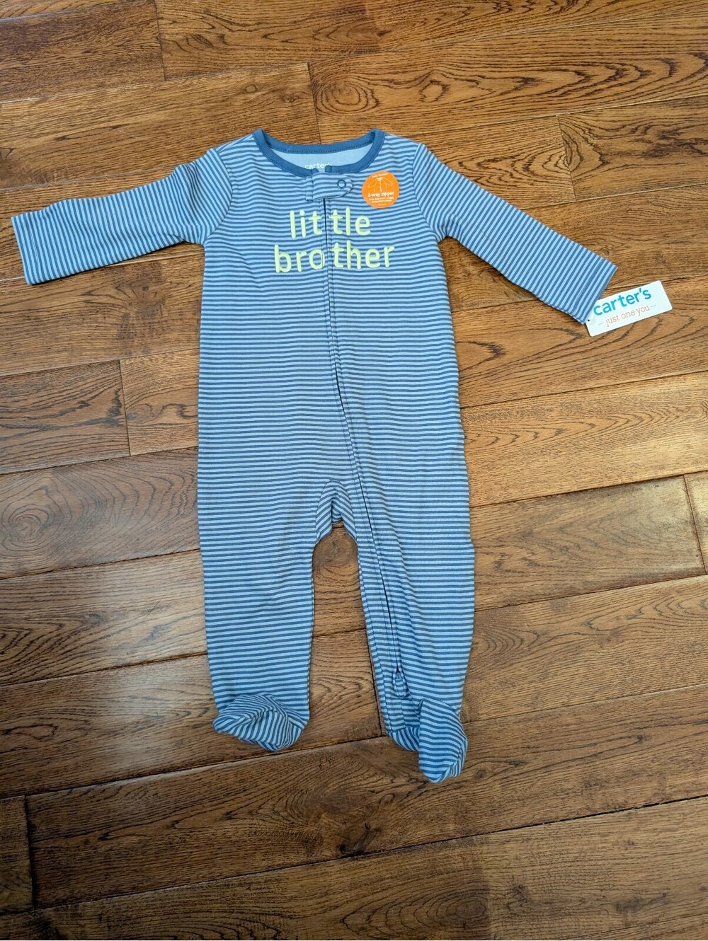 Carter's Just One You Little Brother Long Sleeve Footed Onesie Sz 9 mos NWT